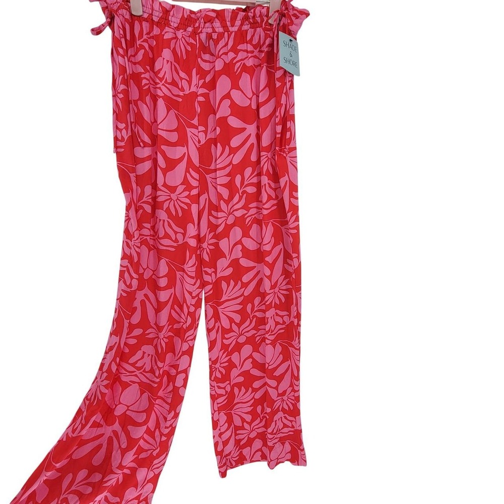 Shade & Shore Womens Red Pink Floral Wide Leg Cover Up Pants Medium NEW